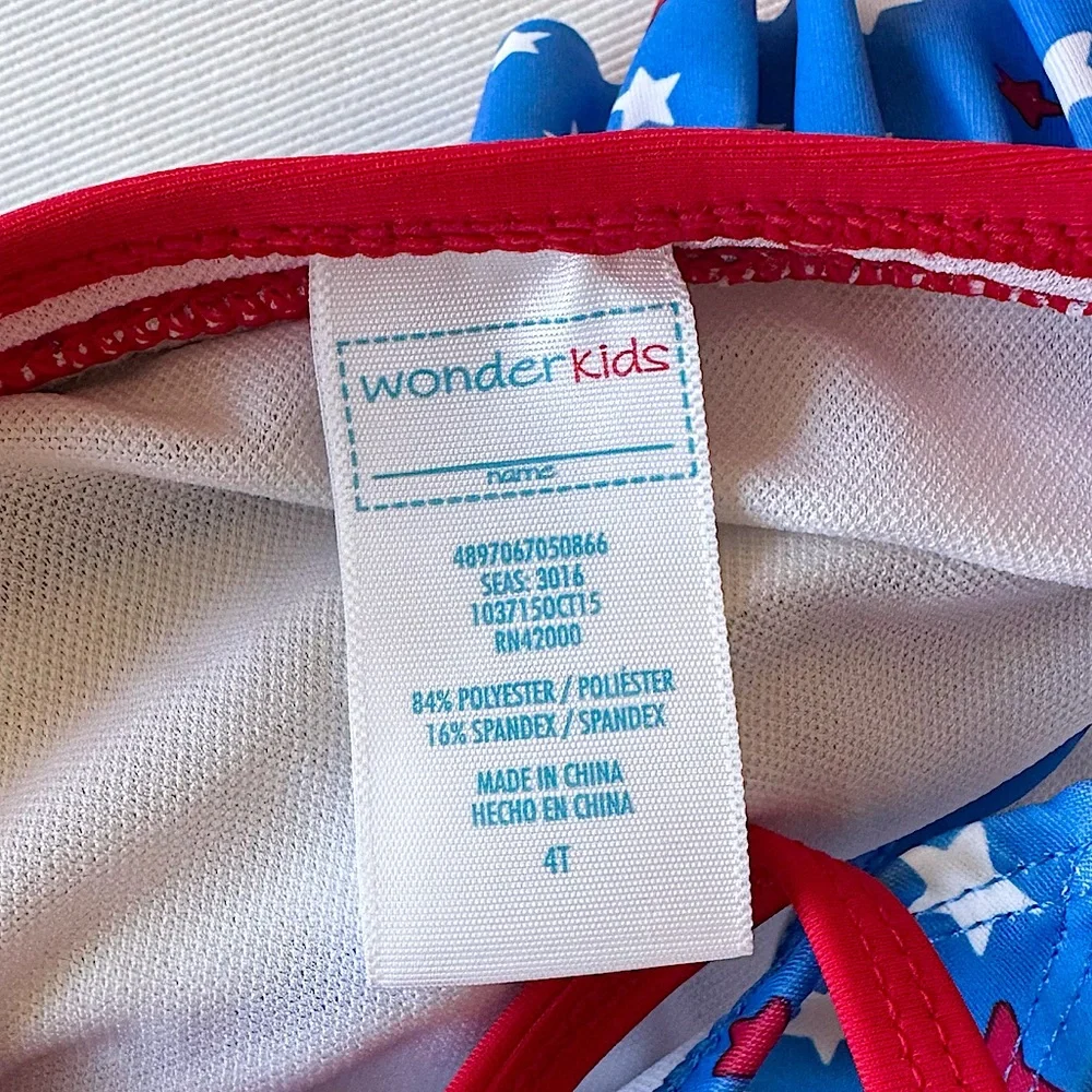 Wonder Kids Toddler Girls Patriotic Red White & Blue Stars Swim Top